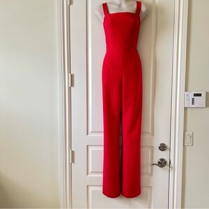 BLACK HALO Red Tailored Jumpsuit, Square Neck, Shoulder Straps, Size 6, New